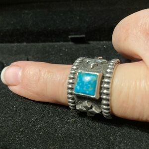 Turquoise RING - Rockin Out Artisan Made Sterling Silver - Cross - Kingman stone